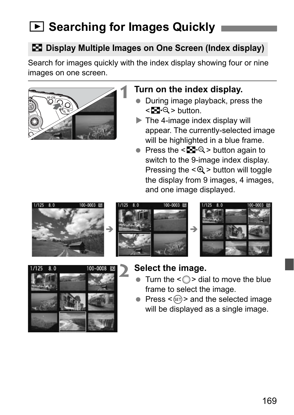 Xsearching for images quickly | Canon EOS 7D User Manual | Page 169 / 292