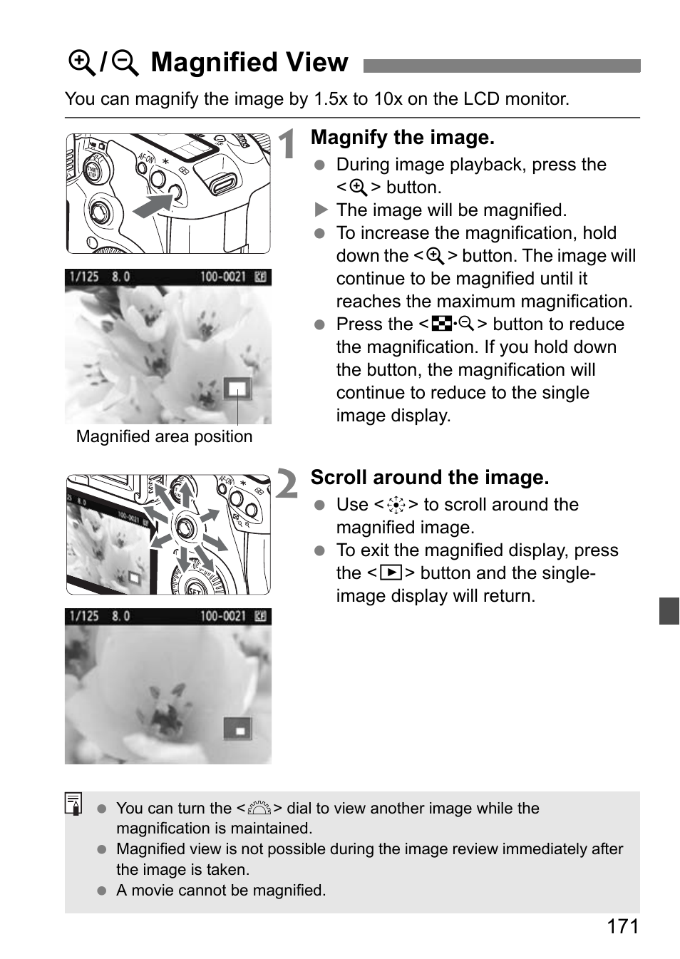 U / y magnified view | Canon EOS 7D User Manual | Page 171 / 292