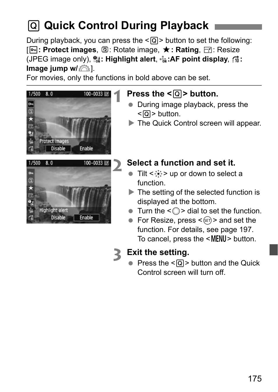 Q quick control during playback | Canon EOS 7D User Manual | Page 175 / 292