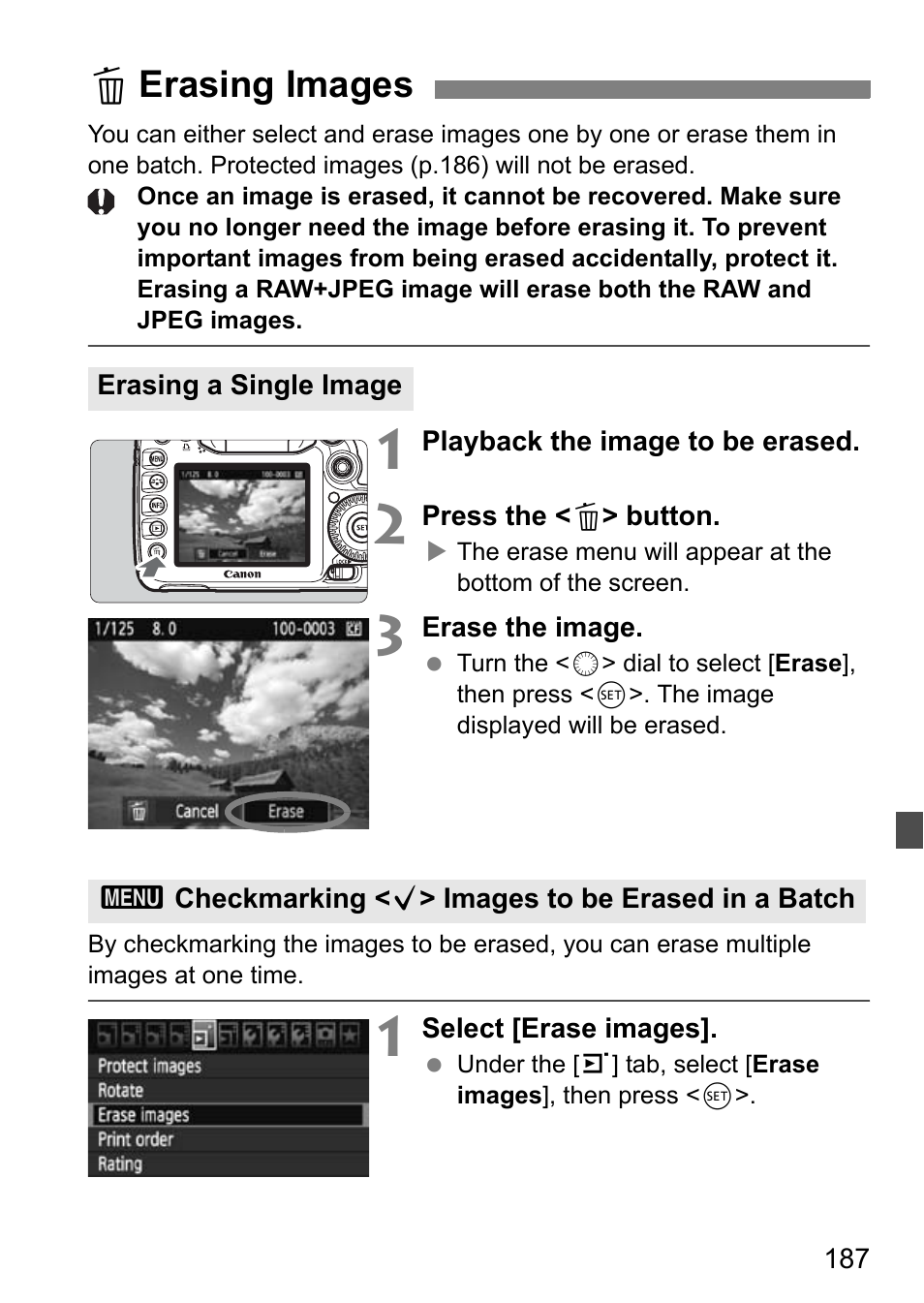 Lerasing images | Canon EOS 7D User Manual | Page 187 / 292