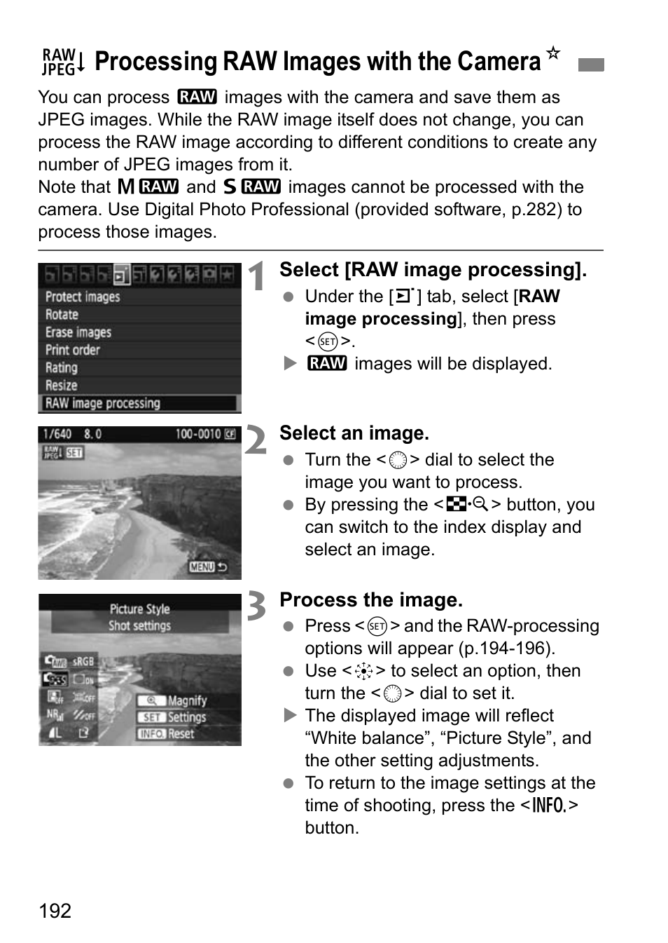 Rprocessing raw images with the camera n | Canon EOS 7D User Manual | Page 192 / 292
