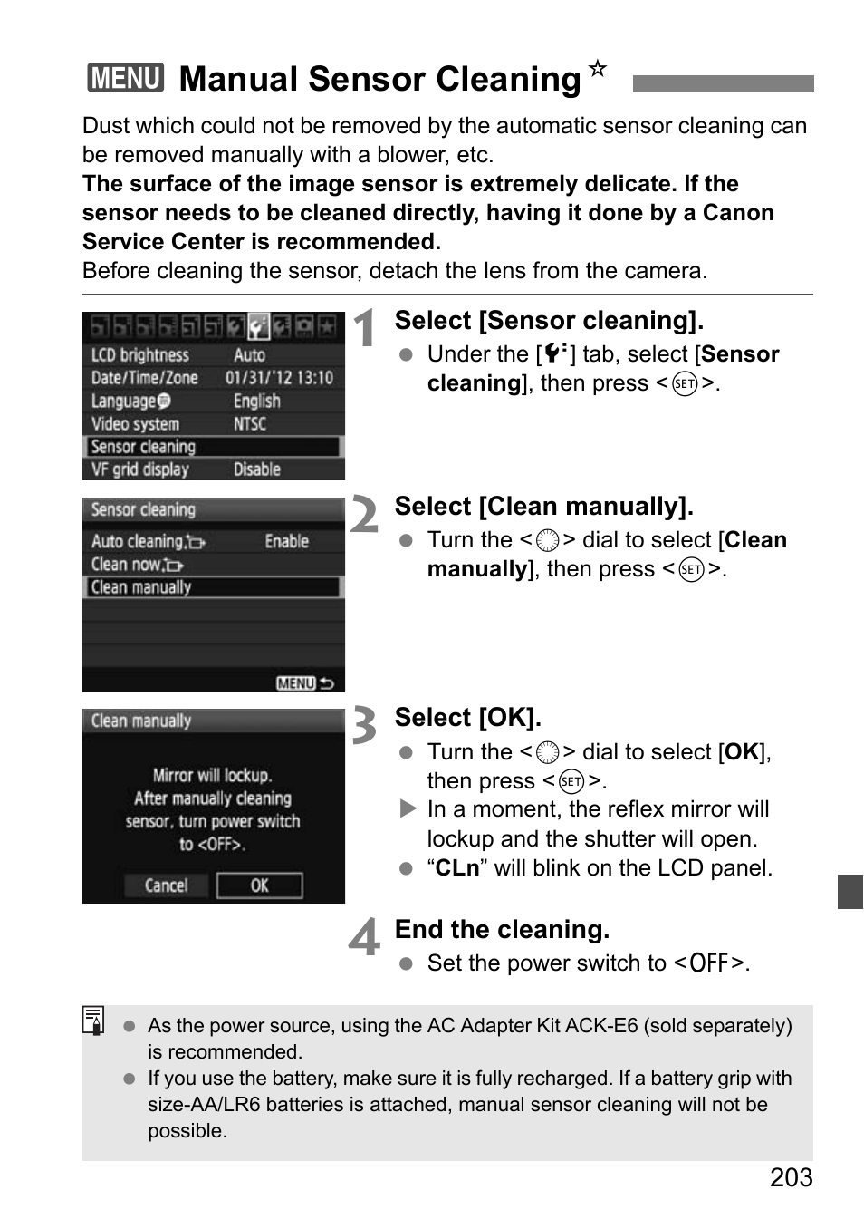 3manual sensor cleaning n | Canon EOS 7D User Manual | Page 203 / 292