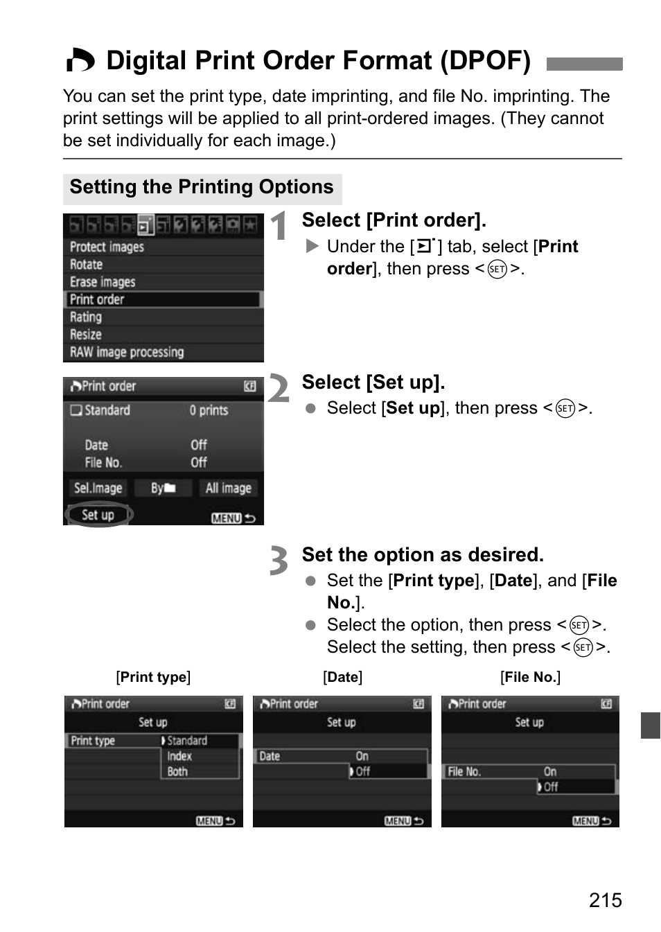 W digital print order format (dpof) | Canon EOS 7D User Manual | Page 215 / 292