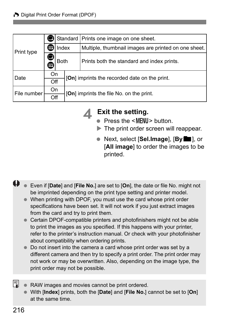 Exit the setting | Canon EOS 7D User Manual | Page 216 / 292