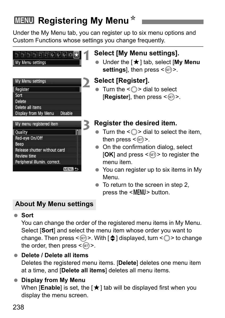 3registering my menu n | Canon EOS 7D User Manual | Page 238 / 292