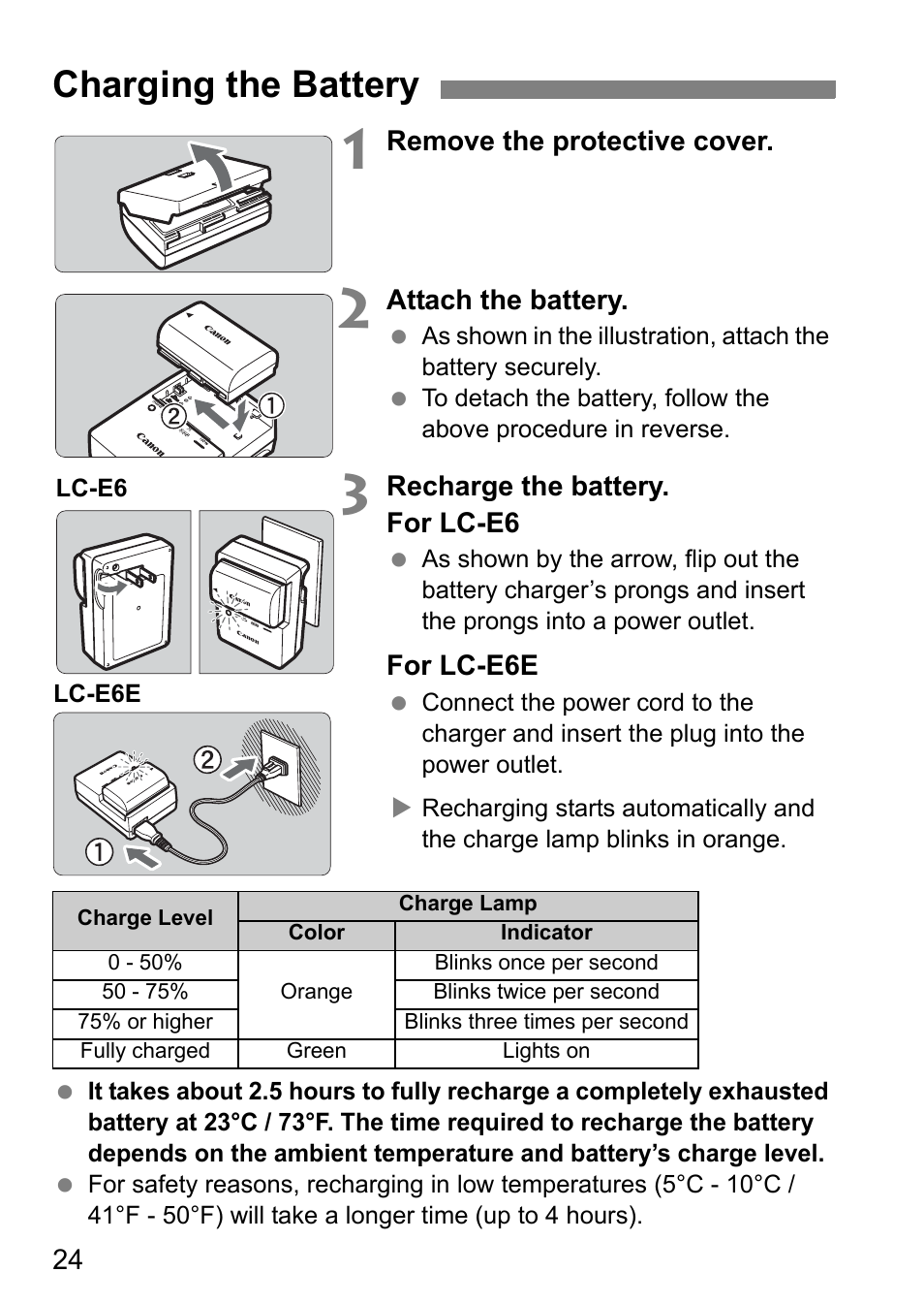 Charging the battery | Canon EOS 7D User Manual | Page 24 / 292