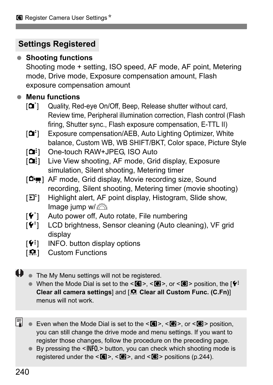 Settings registered | Canon EOS 7D User Manual | Page 240 / 292