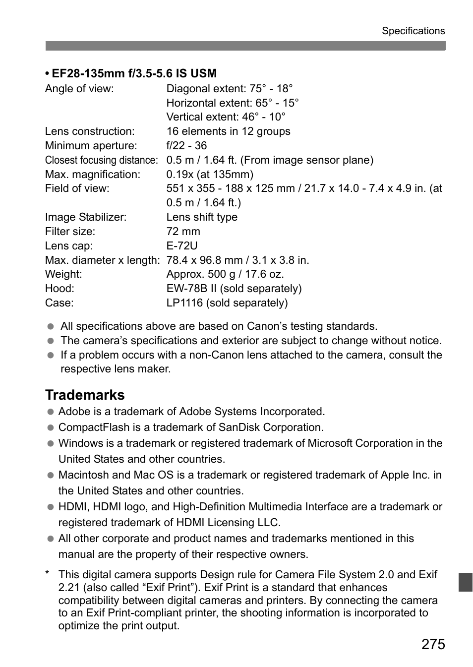 Trademarks | Canon EOS 7D User Manual | Page 275 / 292