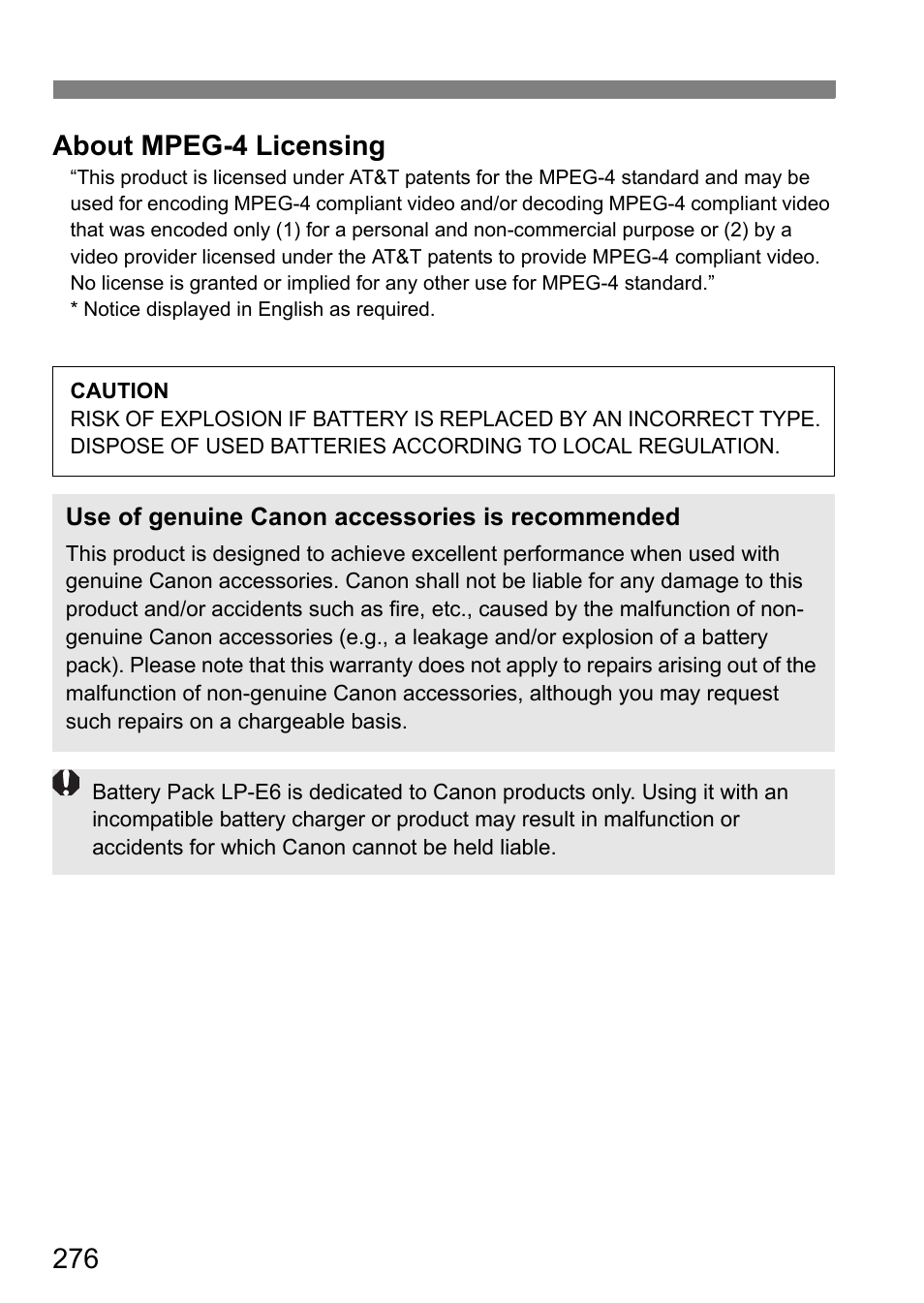 276 about mpeg-4 licensing | Canon EOS 7D User Manual | Page 276 / 292