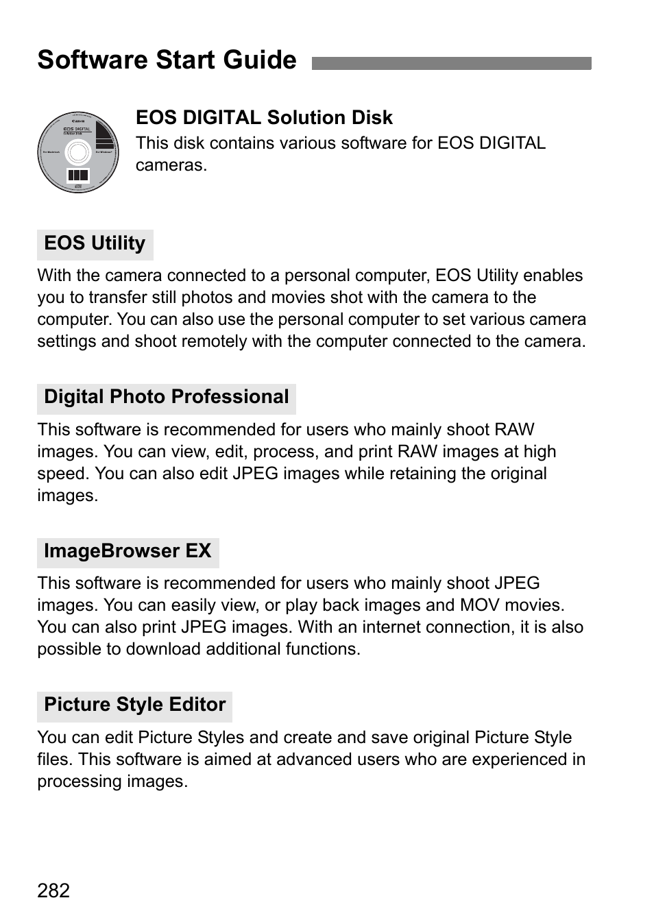 Software start guide | Canon EOS 7D User Manual | Page 282 / 292