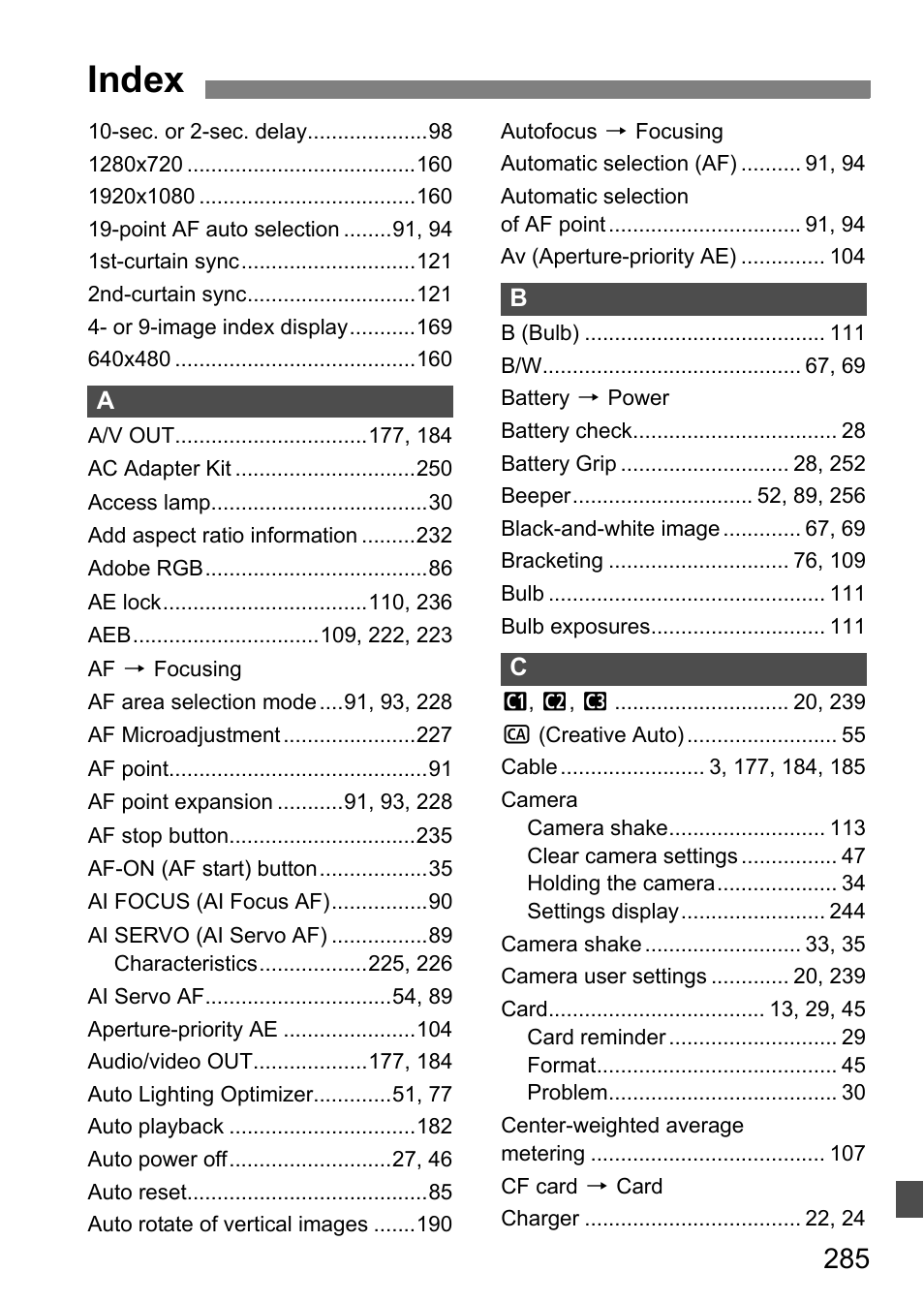 Index | Canon EOS 7D User Manual | Page 285 / 292