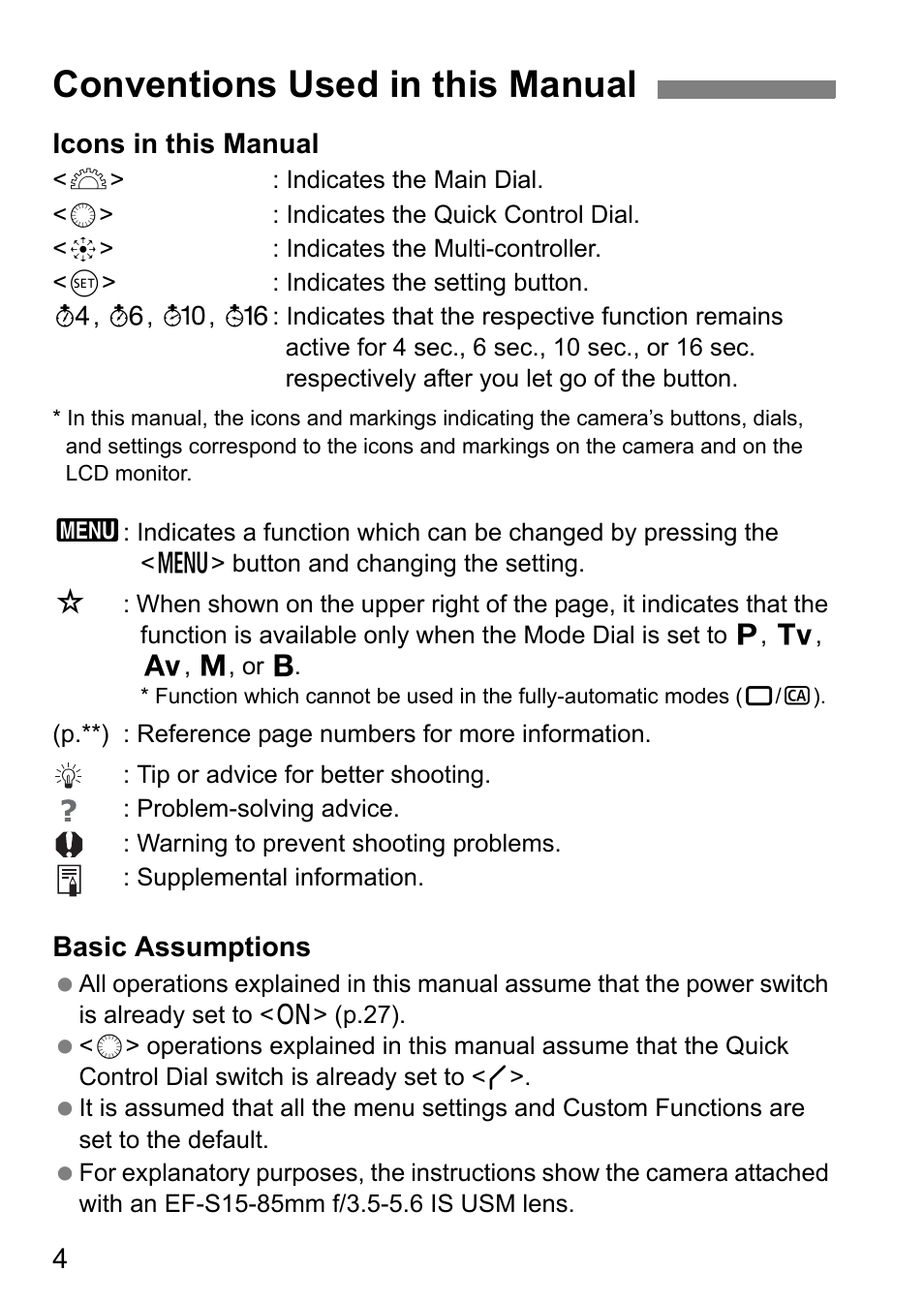 Conventions used in this manual | Canon EOS 7D User Manual | Page 4 / 292