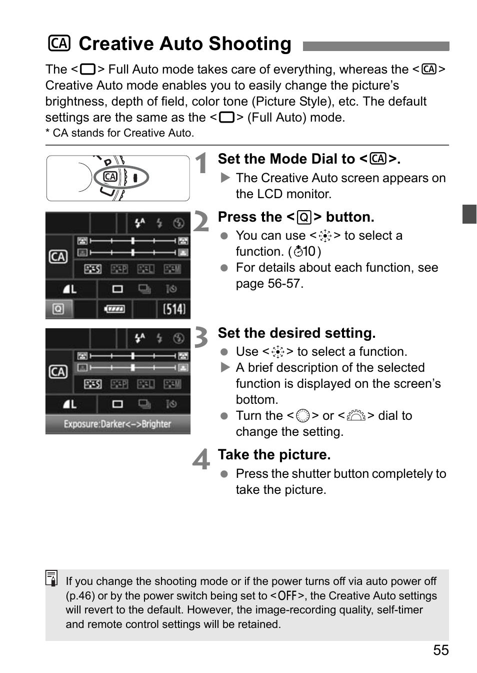 C creative auto shooting | Canon EOS 7D User Manual | Page 55 / 292