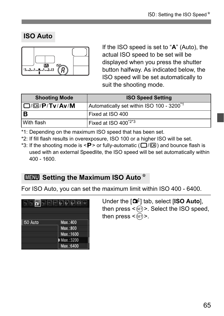 Iso auto, 3setting the maximum iso auto n | Canon EOS 7D User Manual | Page 65 / 292