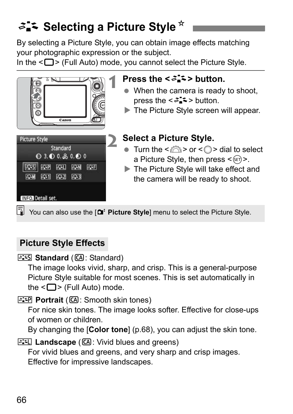 Aselecting a picture style n | Canon EOS 7D User Manual | Page 66 / 292