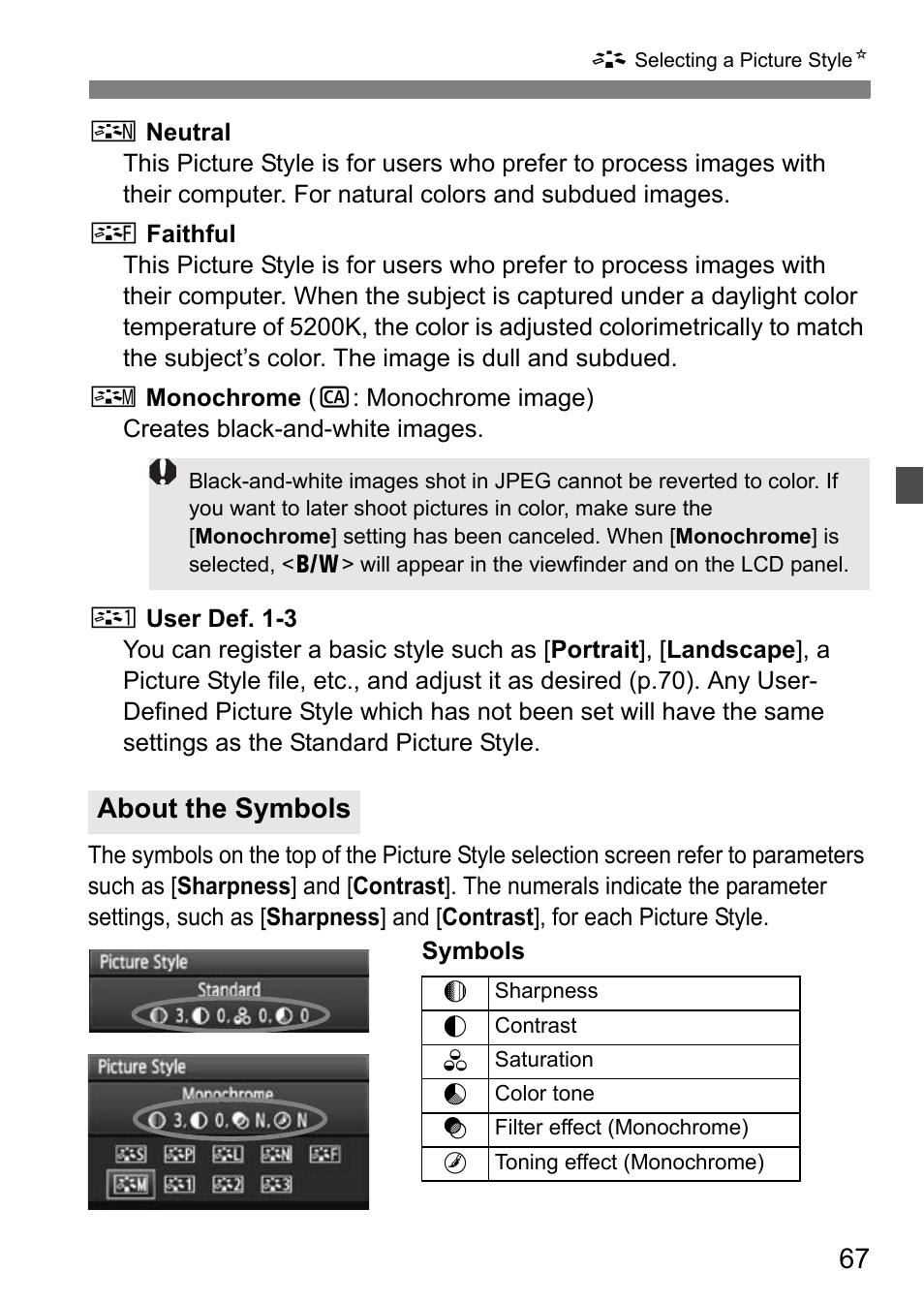 About the symbols | Canon EOS 7D User Manual | Page 67 / 292