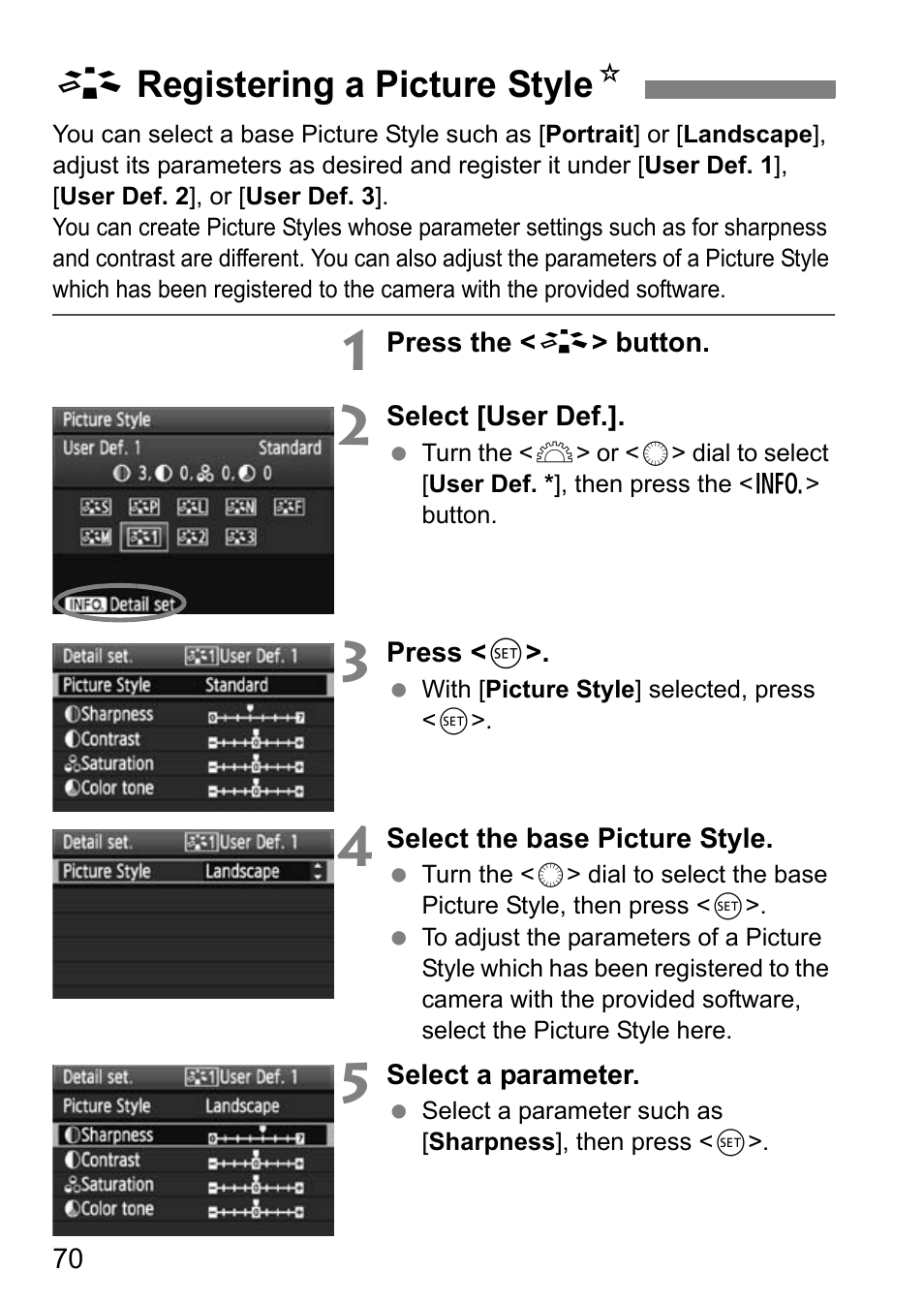 Aregistering a picture style n | Canon EOS 7D User Manual | Page 70 / 292