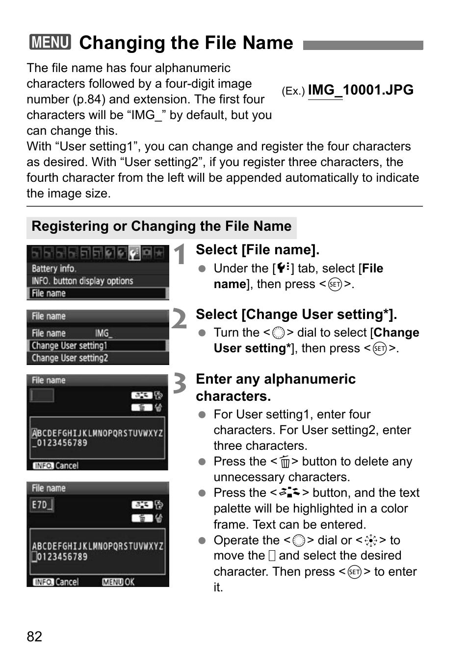 3changing the file name | Canon EOS 7D User Manual | Page 82 / 292