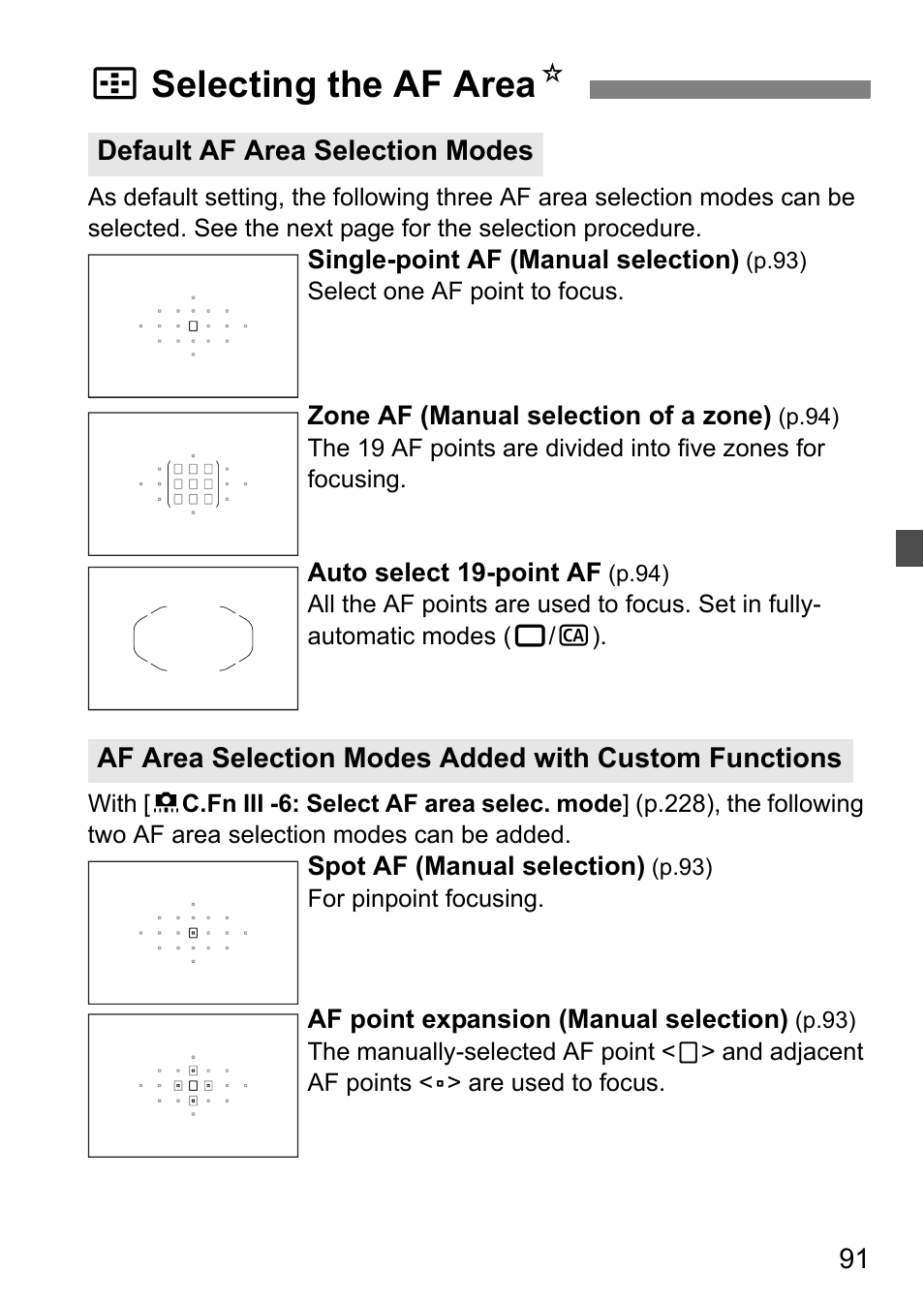 Sselecting the af area n | Canon EOS 7D User Manual | Page 91 / 292