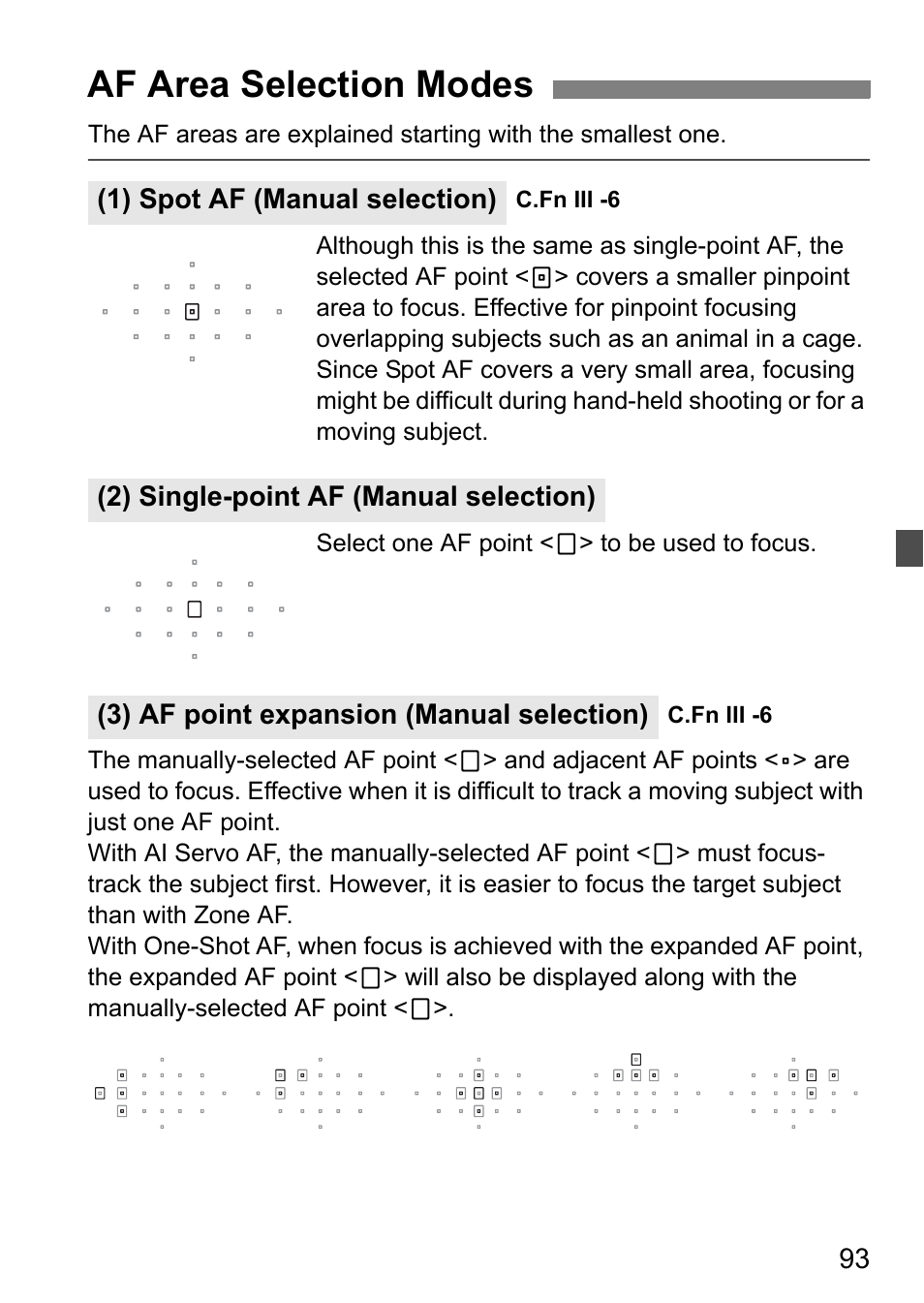 Af area selection modes | Canon EOS 7D User Manual | Page 93 / 292