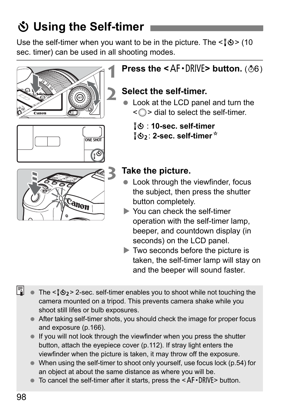 Jusing the self-timer | Canon EOS 7D User Manual | Page 98 / 292