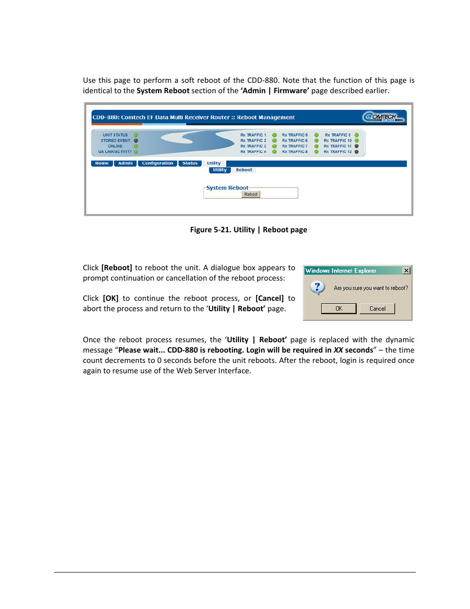 2 utility | reboot | Comtech EF Data CDD-880 User Manual | Page 100 / 124