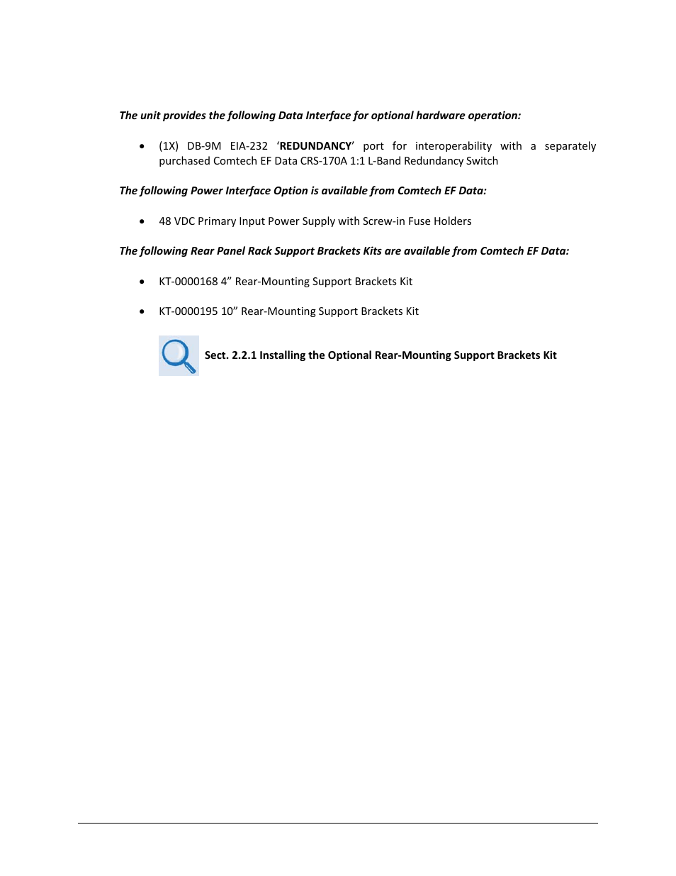 2 rear panel optional features | Comtech EF Data CDD-880 User Manual | Page 25 / 124