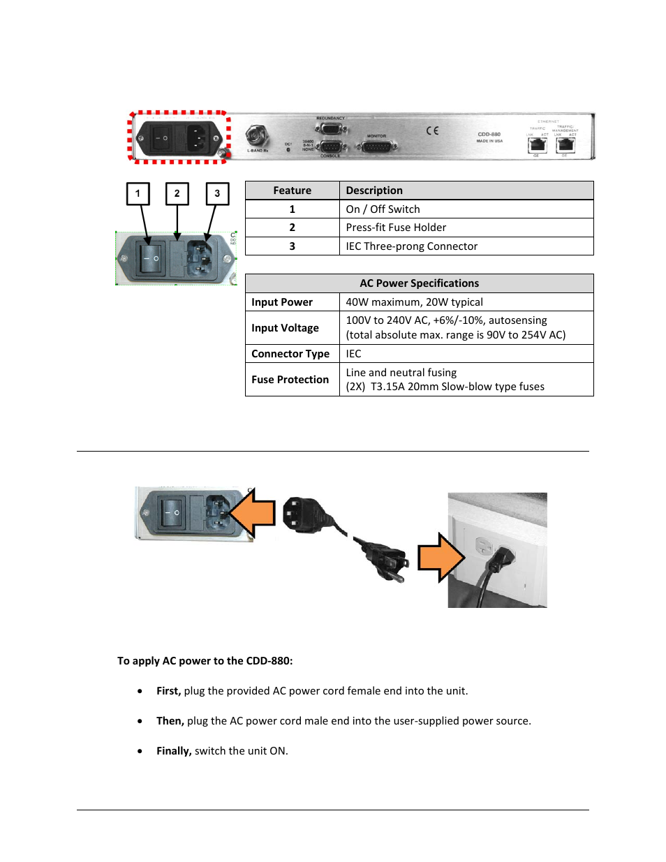 1 ac operation – applying power | Comtech EF Data CDD-880 User Manual | Page 46 / 124