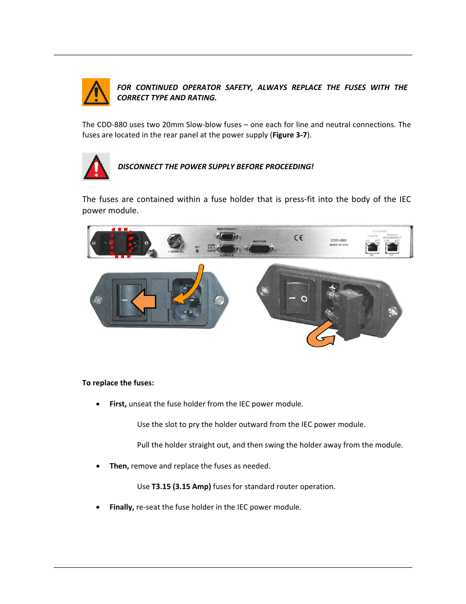 2 ac operation – replacing fuses | Comtech EF Data CDD-880 User Manual | Page 47 / 124