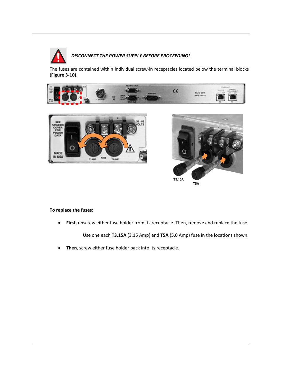 2 dc operation – replacing fuses | Comtech EF Data CDD-880 User Manual | Page 49 / 124