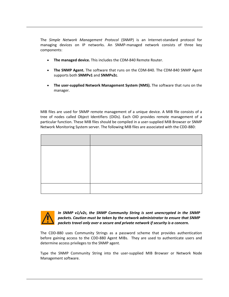 3 snmp interface, 1 management information base (mib) files, 2 snmp community strings | Comtech EF Data CDD-880 User Manual | Page 63 / 124