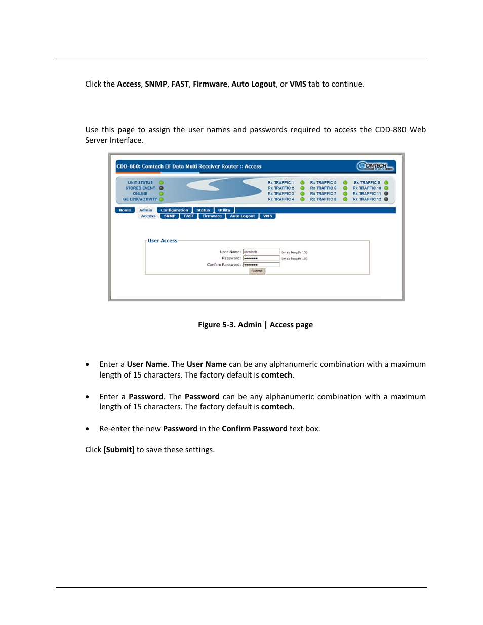 1 admin | access | Comtech EF Data CDD-880 User Manual | Page 70 / 124