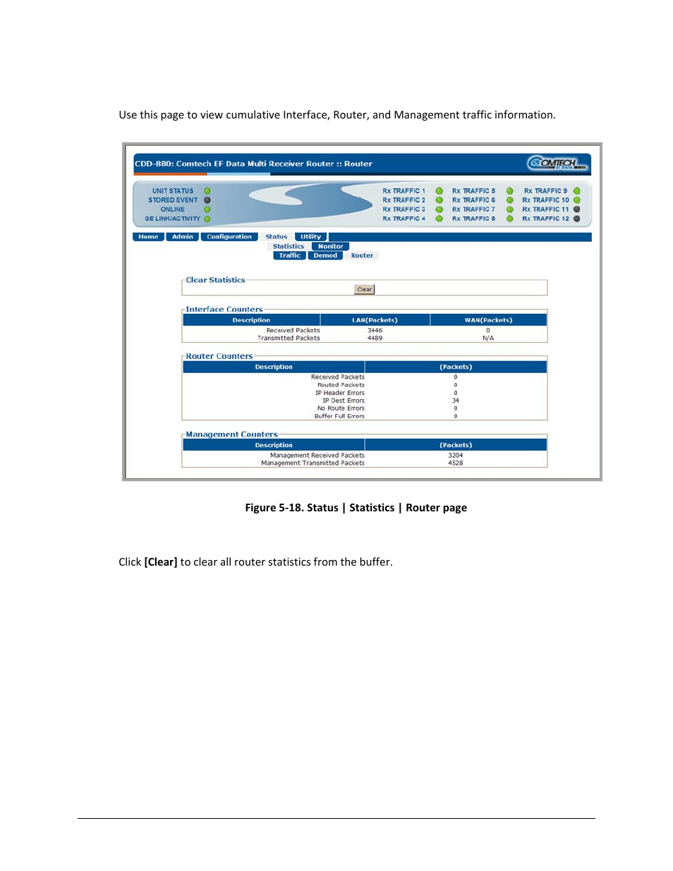 4 status | statistics | router | Comtech EF Data CDD-880 User Manual | Page 94 / 124