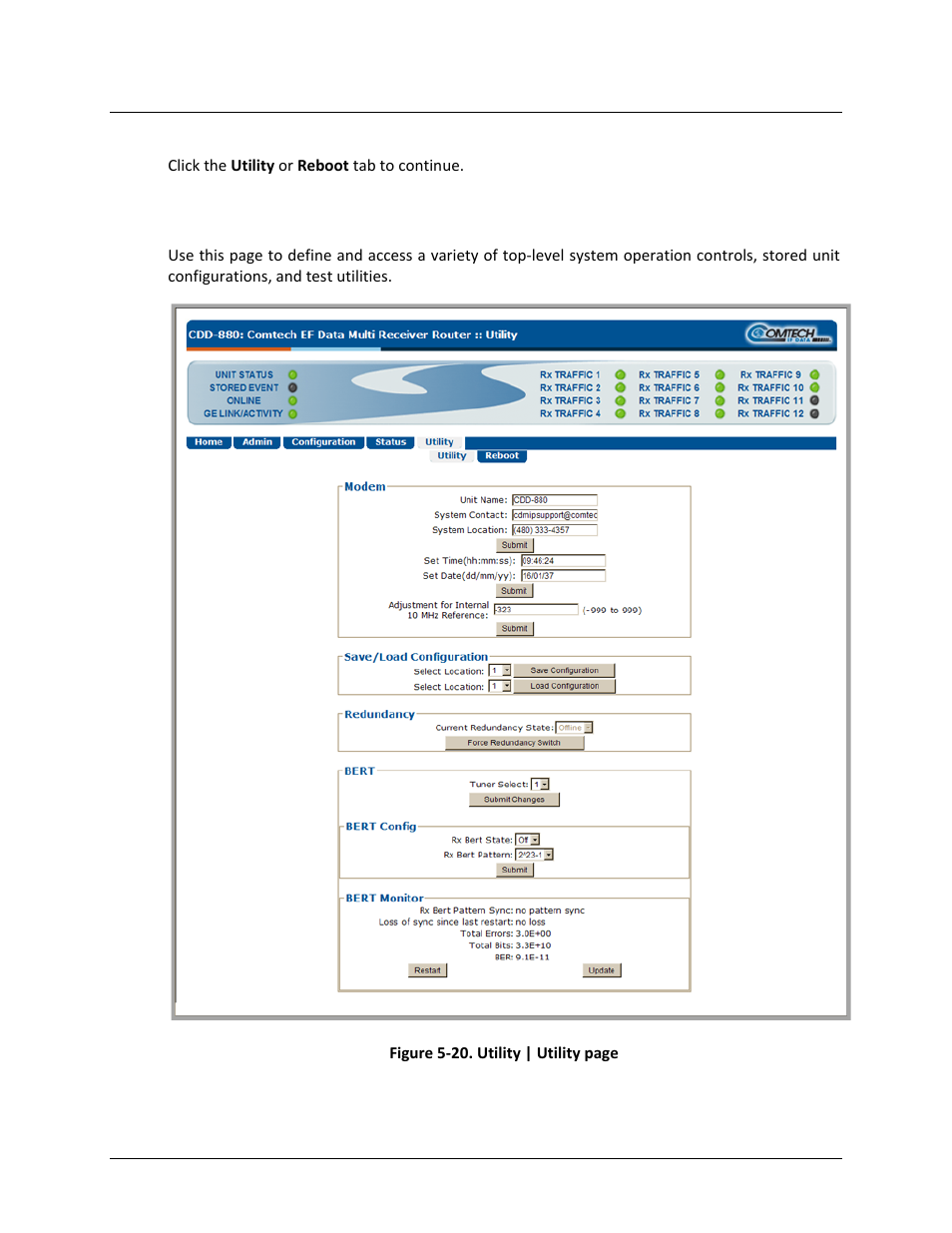 1 utility | utility, 5 utility pages | Comtech EF Data CDD-880 User Manual | Page 97 / 124