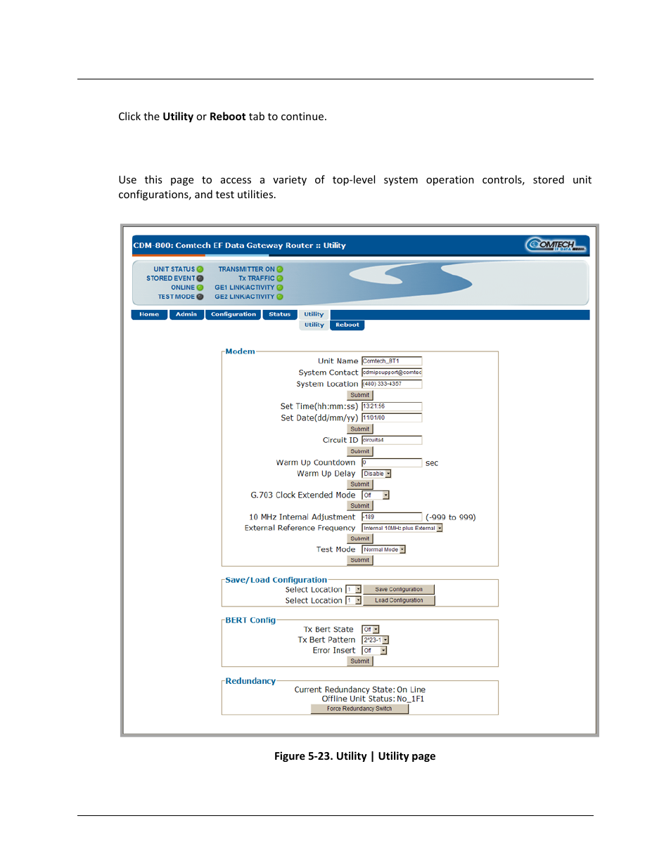 1 utility | utility, 5 utility pages | Comtech EF Data CDM-800 User Manual | Page 104 / 130