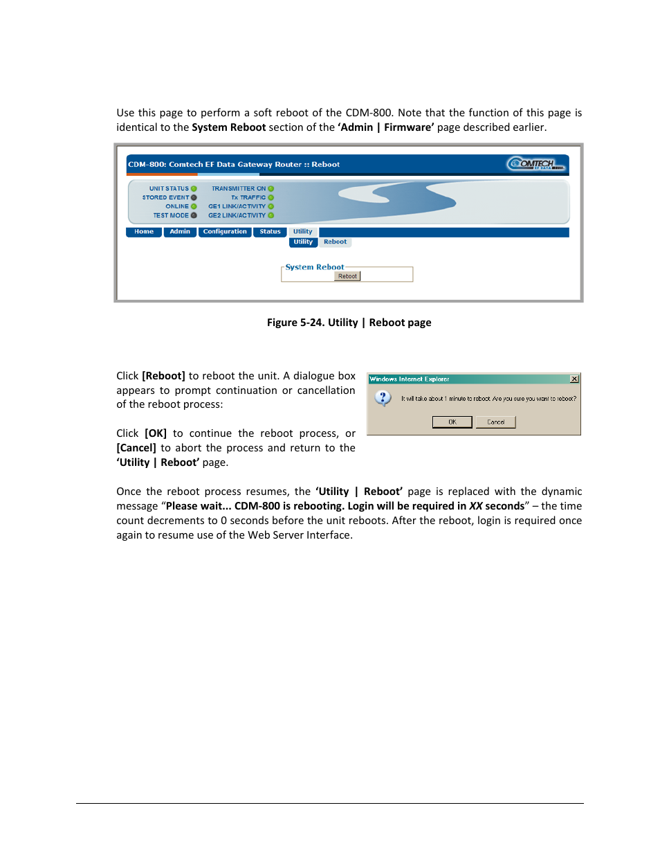 2 utility | reboot | Comtech EF Data CDM-800 User Manual | Page 107 / 130