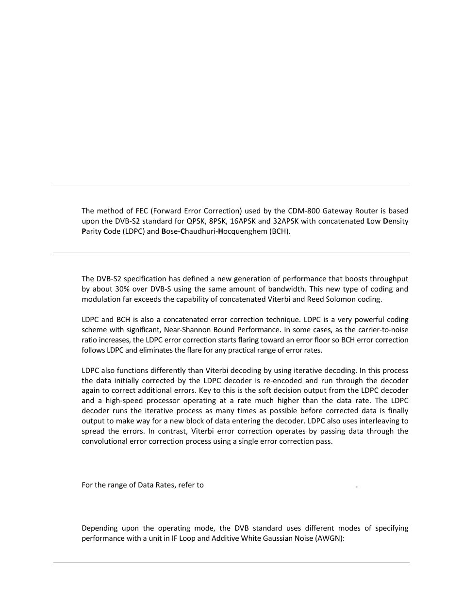 Appendix b. fec (forward error correction), B.1 introduction, B.2 dvb-s2: ldpc and bch | B.2.1 range of data rates | Comtech EF Data CDM-800 User Manual | Page 123 / 130