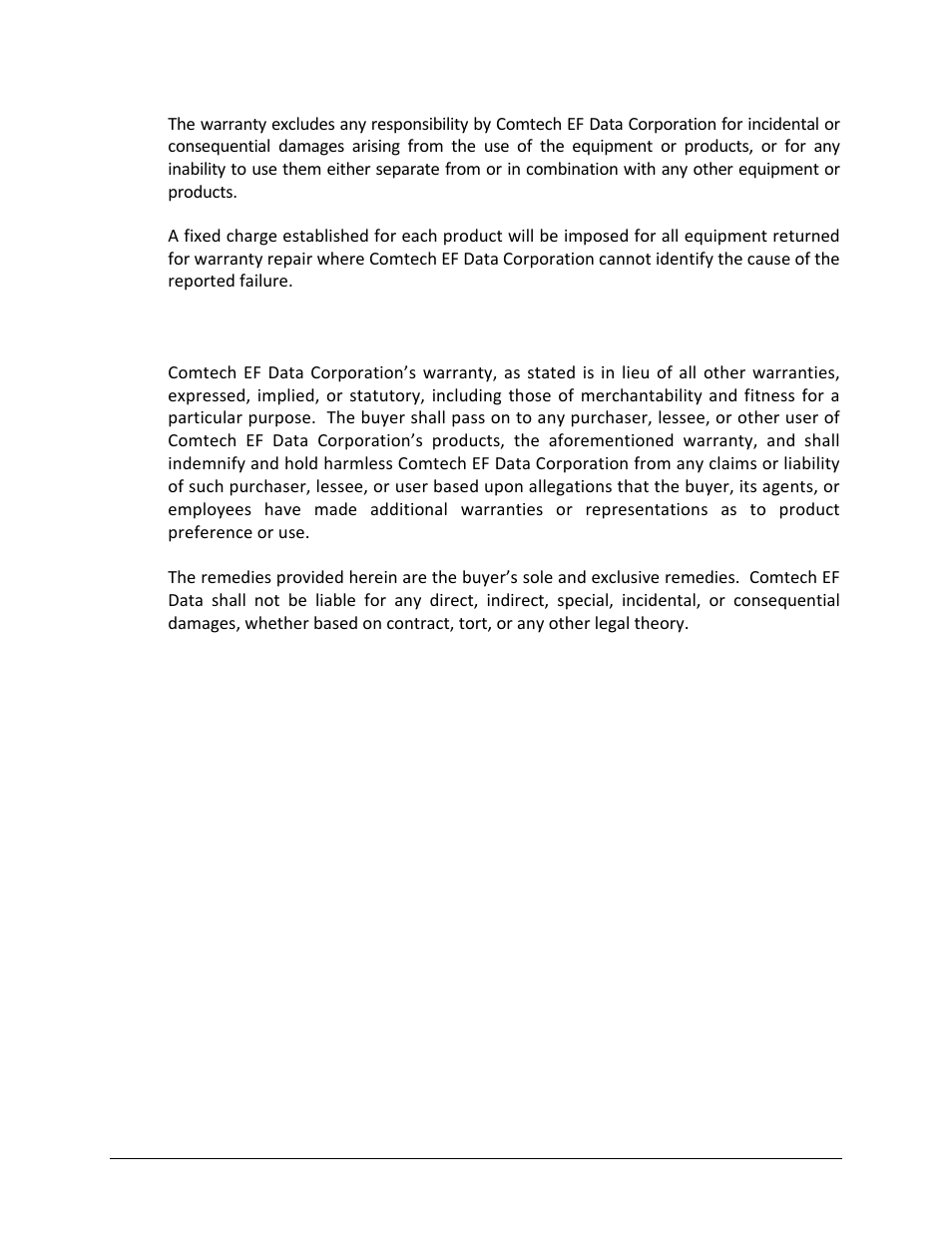 Exclusive remedies | Comtech EF Data CDM-800 User Manual | Page 17 / 130
