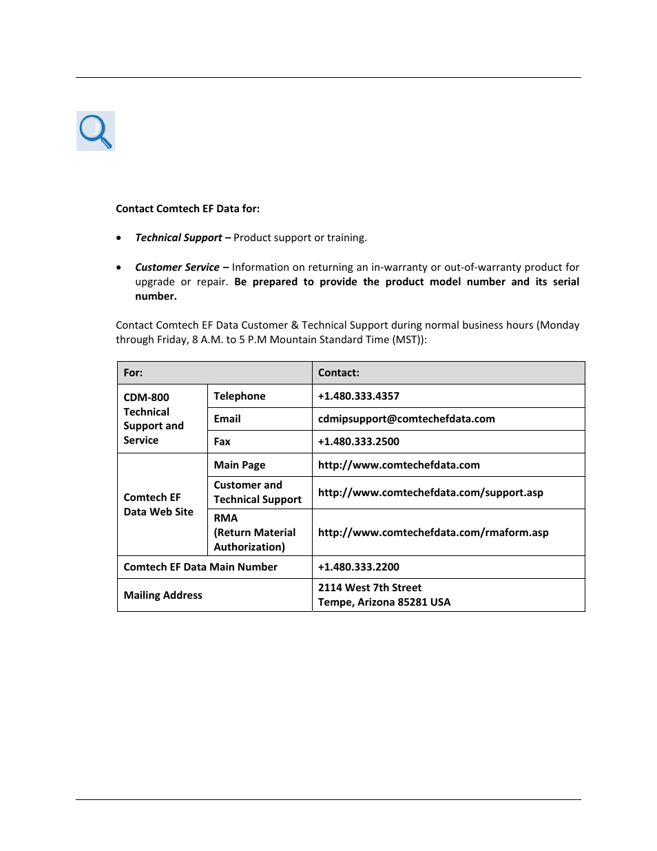 Getting help, Contacting comtech ef data | Comtech EF Data CDM-800 User Manual | Page 18 / 130