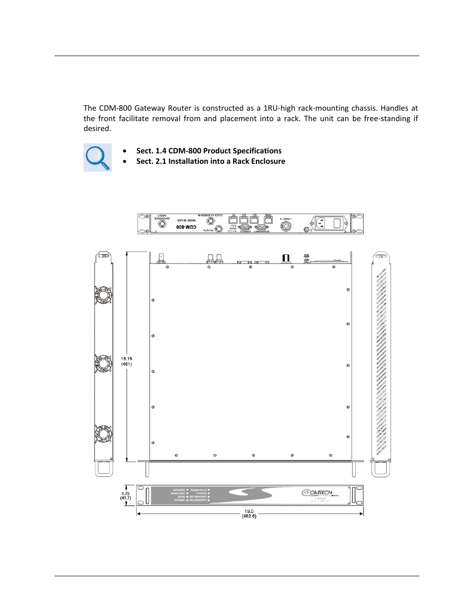 3 cdm-800 features, 1 physical description, 2 dimensional envelope | Comtech EF Data CDM-800 User Manual | Page 24 / 130