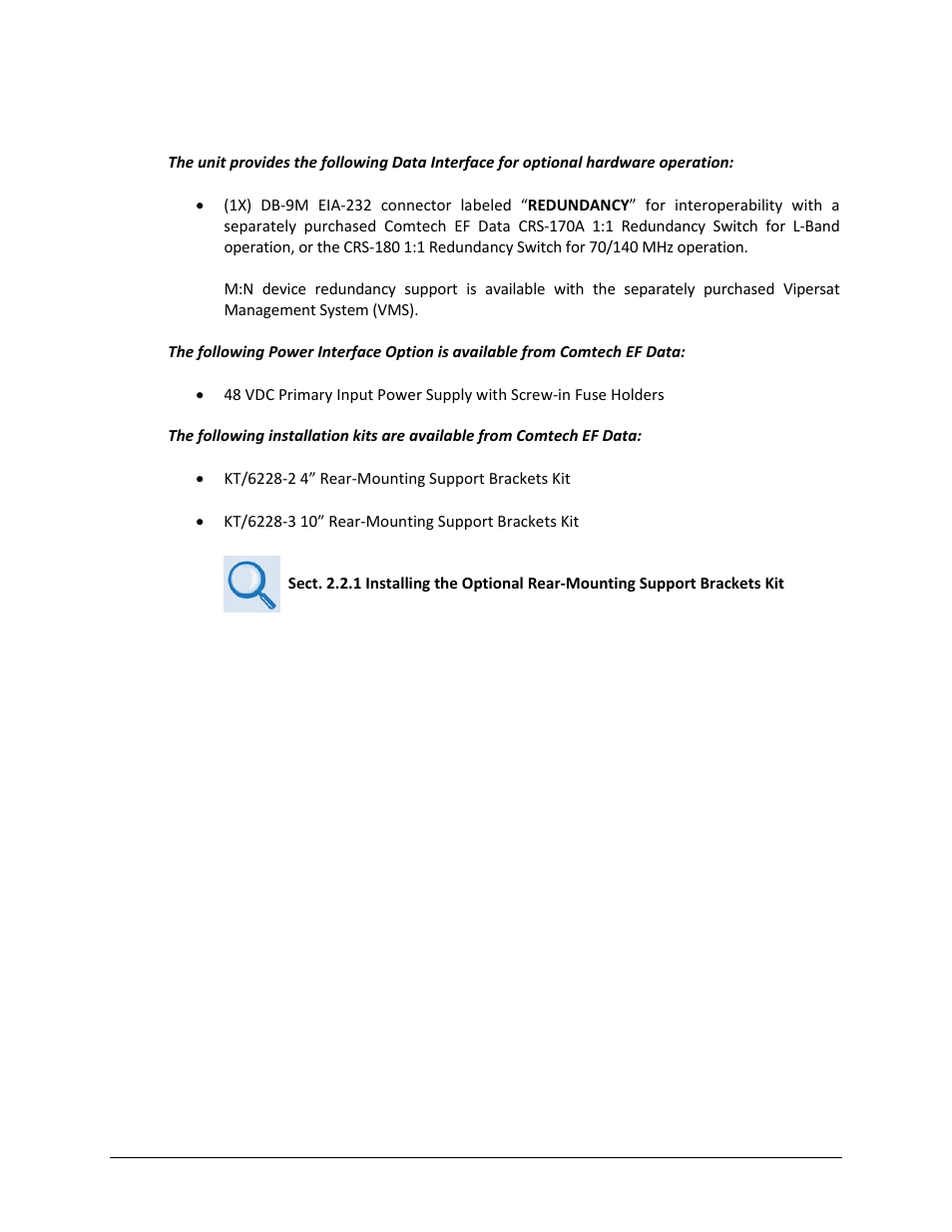 2 rear panel optional features | Comtech EF Data CDM-800 User Manual | Page 27 / 130