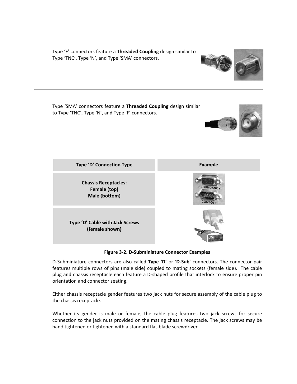 4 type ‘f, 5 type ‘sma’ (subminiature version ‘a’), 2 d-subminiature cable connections | Comtech EF Data CDM-800 User Manual | Page 39 / 130