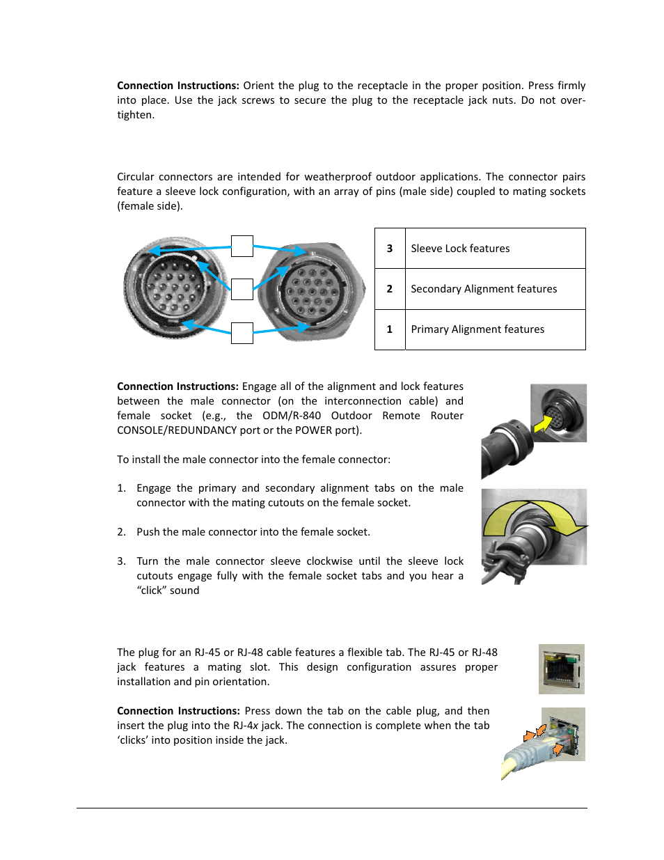 3 circular cable connections, Rj-45, rj-48 cable connections | Comtech EF Data CDM-800 User Manual | Page 40 / 130