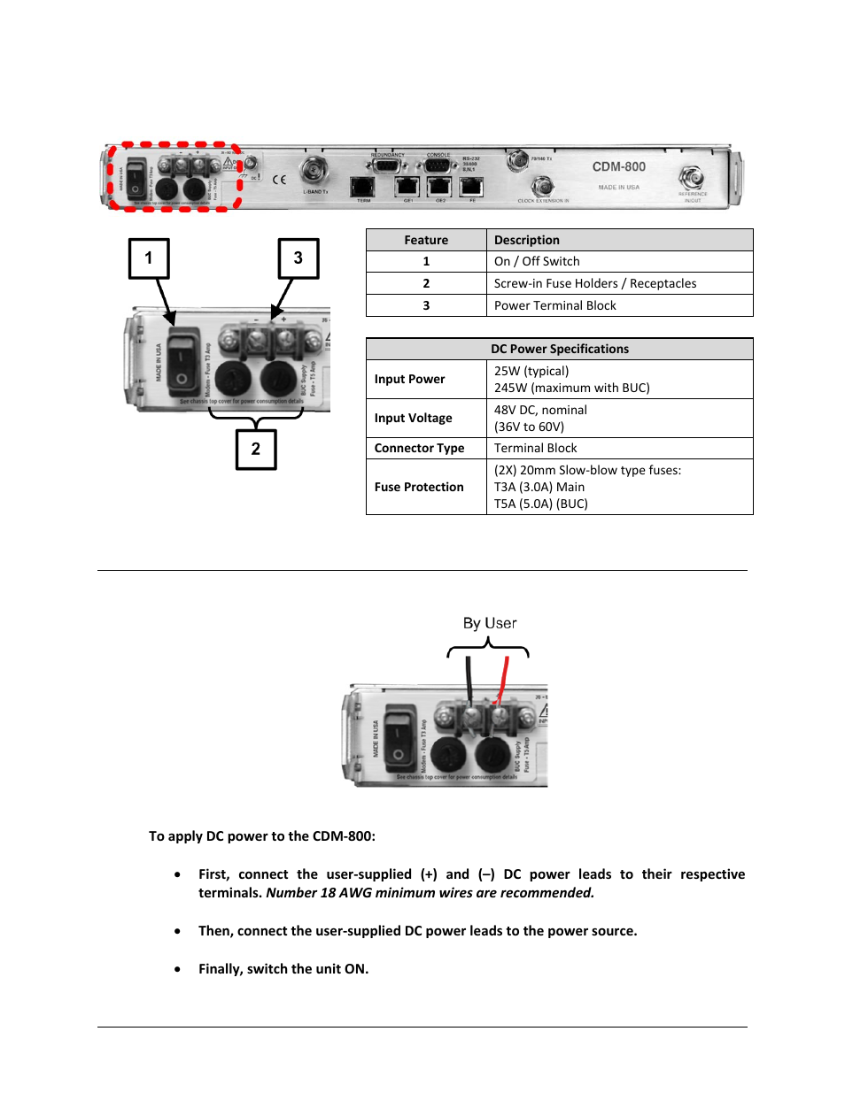 1 dc operation – applying power | Comtech EF Data CDM-800 User Manual | Page 49 / 130