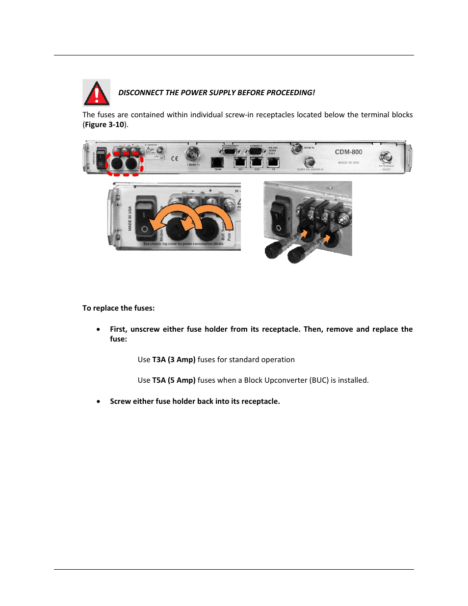 2 dc operation – replacing fuses | Comtech EF Data CDM-800 User Manual | Page 50 / 130