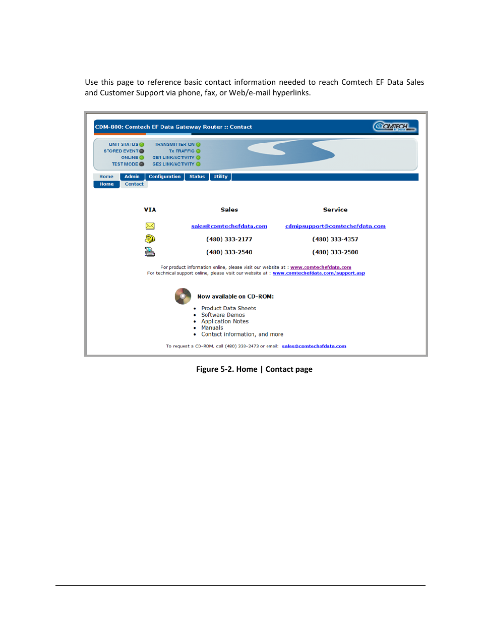 2 home | contact | Comtech EF Data CDM-800 User Manual | Page 69 / 130