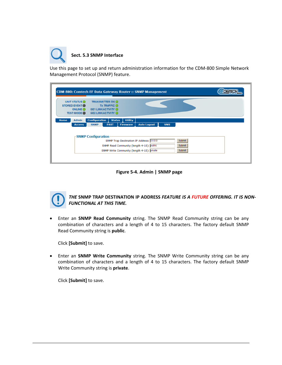 2 admin | snmp | Comtech EF Data CDM-800 User Manual | Page 71 / 130