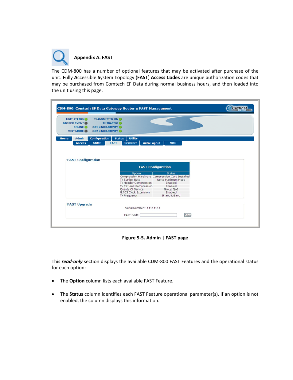3 admin | fast | Comtech EF Data CDM-800 User Manual | Page 72 / 130