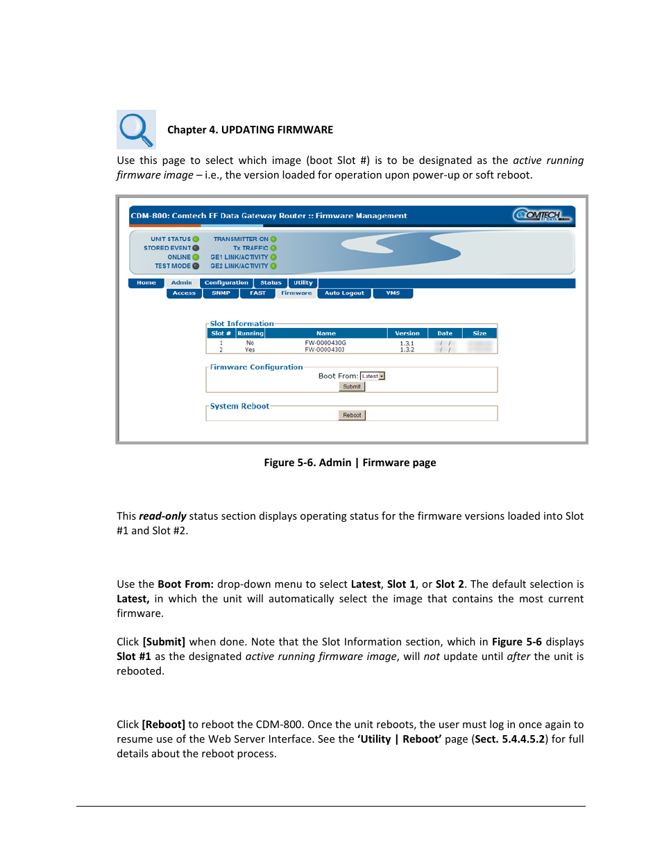 4 admin | firmware | Comtech EF Data CDM-800 User Manual | Page 74 / 130