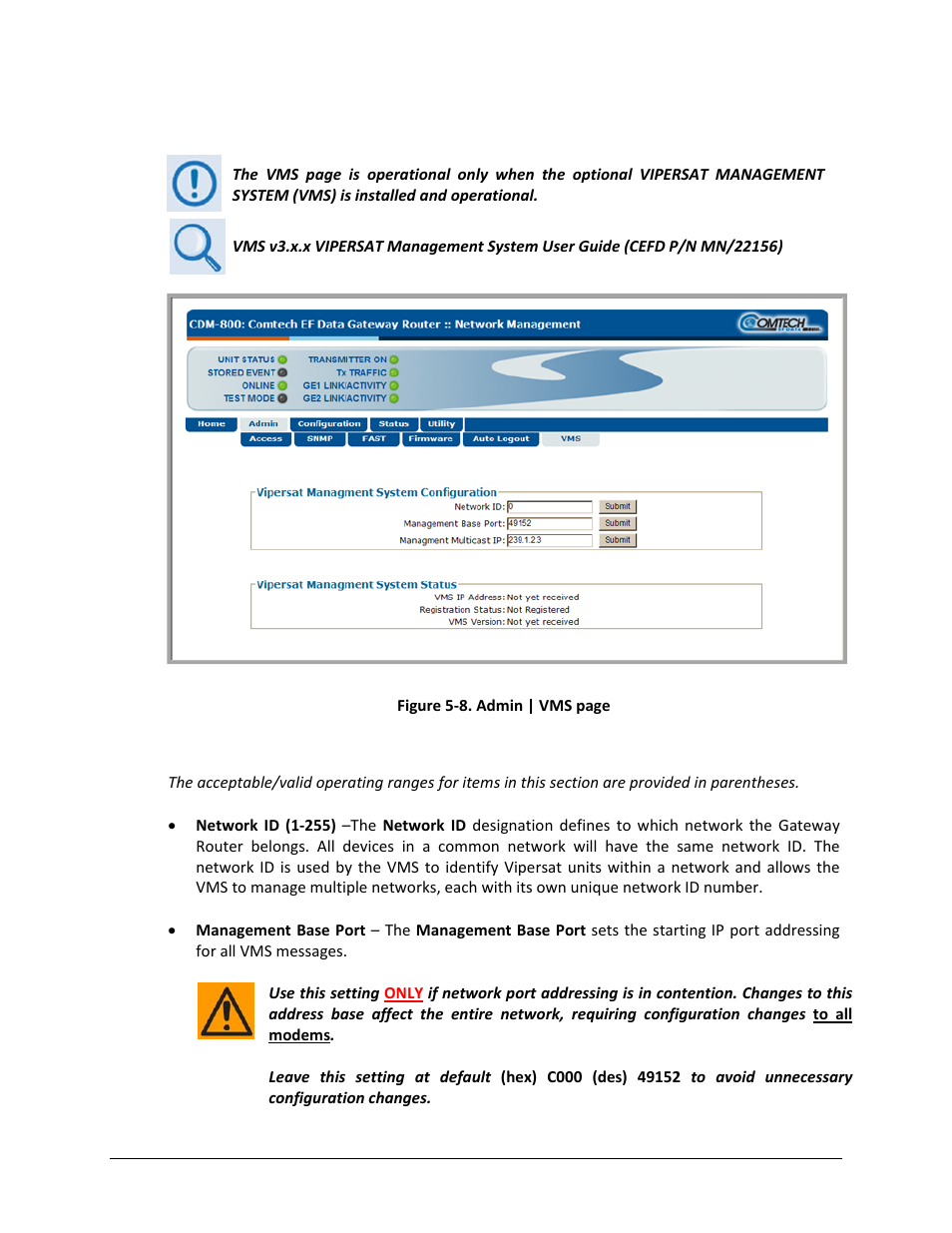 6 admin | vms | Comtech EF Data CDM-800 User Manual | Page 76 / 130